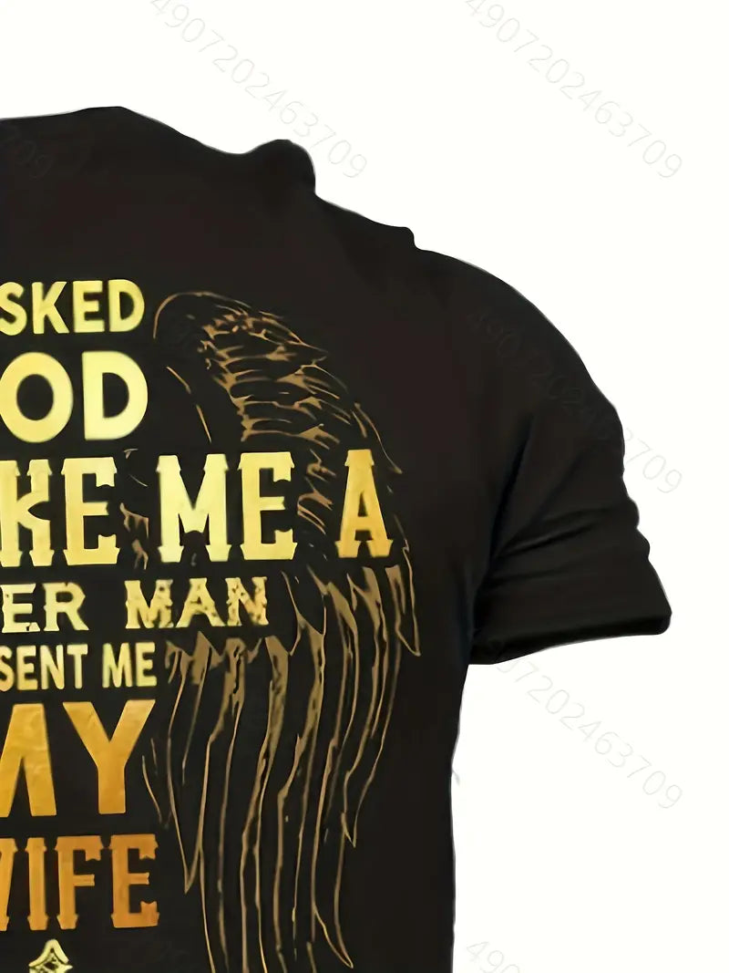 Christian Slogan Pattern Print Men's Slight Stretch T-shirt, Graphic Tee Men's Summer Clothes, Men's Outfits