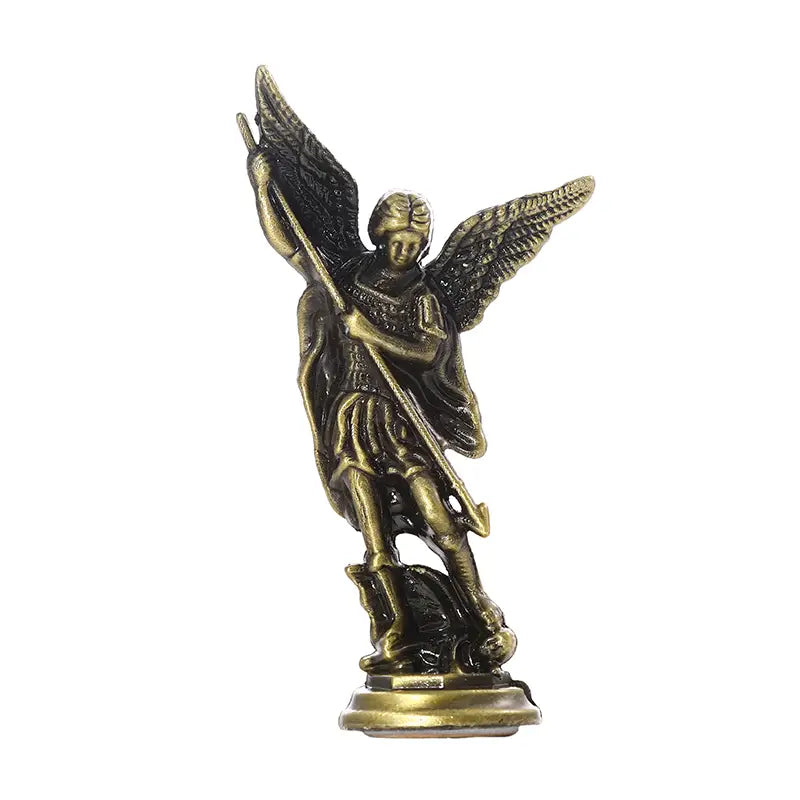 1pc Christian Saint Michael Figurine, The Archangel Defeating Satan Guardian Statues Zinc Alloy Ctafts, For Home Room Tabletop Desktop Decor