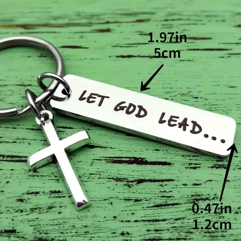 1pc Let God Lead Cross Keychain Christian Keychain Religious Keychain