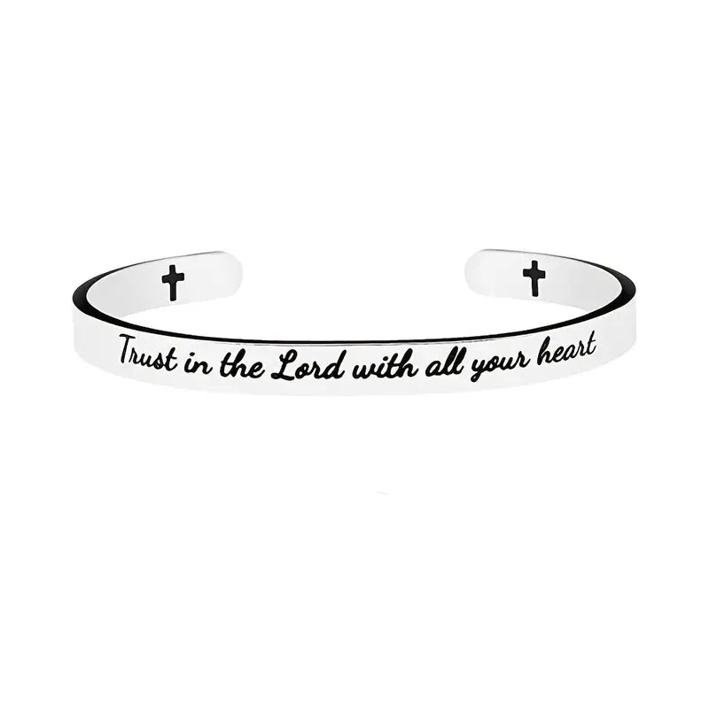 Make a Bold Statement with this Engraved Punk-Style Bracelet: 'Trust In The Lord With All Your Heart'!