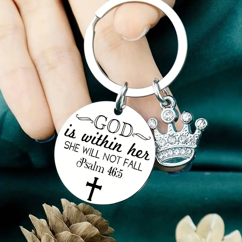 Christian Keychain Inspirational Gift For Daughter Friend Sister Women Faith God Is Within Her She Will Not Fall