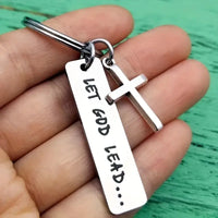 Thumbnail for 1pc Let God Lead Cross Keychain Christian Keychain Religious Keychain