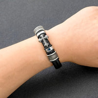 Thumbnail for Leather Braided Cross Charm Bracelet Men's Leather Bracelet Vintage Leather Rope Bracelet