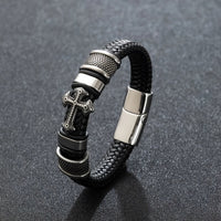 Thumbnail for Leather Braided Cross Charm Bracelet Men's Leather Bracelet Vintage Leather Rope Bracelet