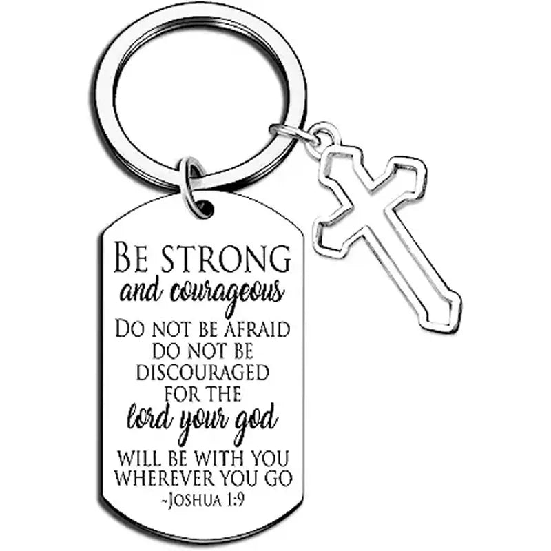 Bible Verse Keychain Be Strong And Courageous Cross Keychain Men Women Religious Gifts For Family Friend Birthday Christmas Thanksgiving Christian Gifts Inspirational Keyring