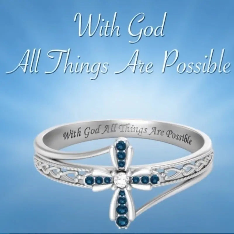 Exquisite Elegant Cross Blue Zircon Ring Wedding Engagement For Girlfriend