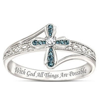 Thumbnail for Exquisite Elegant Cross Blue Zircon Ring Wedding Engagement For Girlfriend