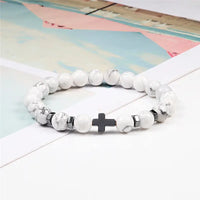 Thumbnail for 1pc Rosary Hematite Cross Bracelets For Men Women Onyx Meditation Bracelet Prayer Jesus Yoga Jewelry Natural Stone Wood Beads Prayer