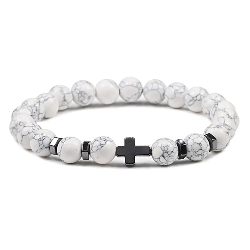 1pc Rosary Hematite Cross Bracelets For Men Women Onyx Meditation Bracelet Prayer Jesus Yoga Jewelry Natural Stone Wood Beads Prayer
