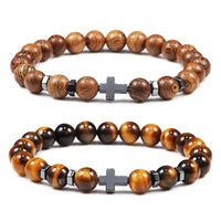Thumbnail for 1pc Rosary Hematite Cross Bracelets For Men Women Onyx Meditation Bracelet Prayer Jesus Yoga Jewelry Natural Stone Wood Beads Prayer