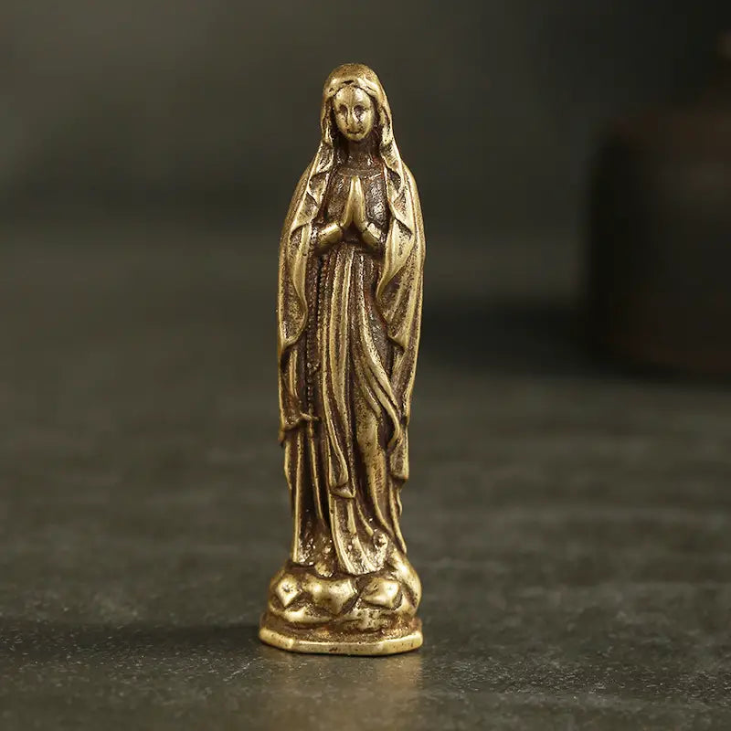 1pc, Vintage Brass Virgin Mary Statue Ornament, Ancient Copper Color Crafts Ornaments, Room Decor, Home Decor, Scene Decor, Desktop Decor, Key Ring Pendant