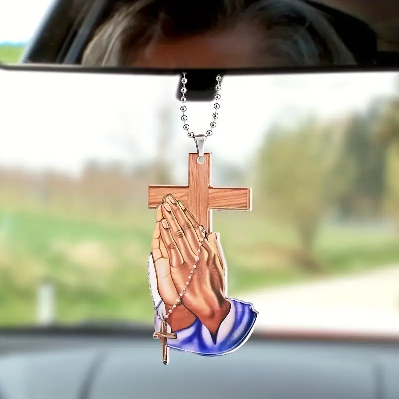 Unique Christian Cross Car Interior Rearview Mirror Pendant - Perfect for Home Wall Decoration & Car Keychain Accessories!