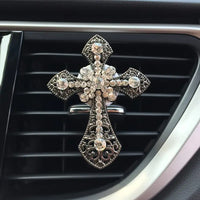 Thumbnail for 1pc Car Air Freshener, Artificial Diamond Cross Jesus Christian Vent Clip Aroma Car Smell Flavoring In Auto Decoration Interior Car Accessories