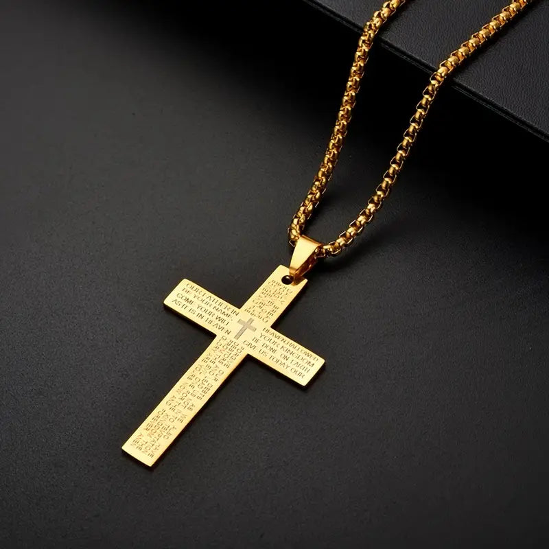 1pc Stainless Steel Christian Cross Bible Verse Prayer Statement Religious Pendant Necklace