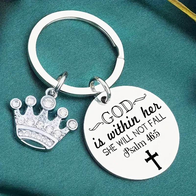 Christian Keychain Inspirational Gift For Daughter Friend Sister Women Faith God Is Within Her She Will Not Fall