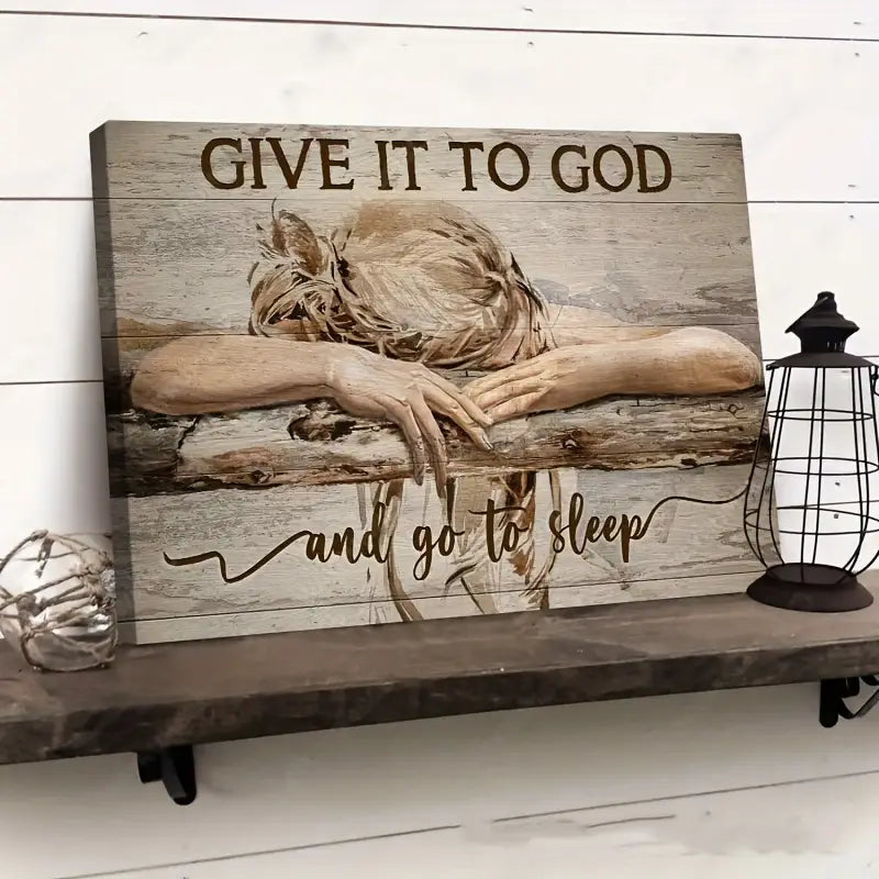 1pc, Sleeping Girl Give It To God And Go To Sleep Jesus Landscape Canvas Prints Christian Wall Art No Frame