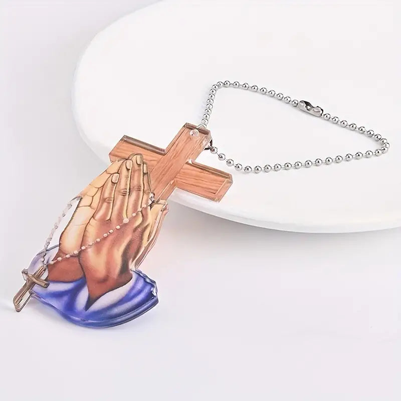 Unique Christian Cross Car Interior Rearview Mirror Pendant - Perfect for Home Wall Decoration & Car Keychain Accessories!