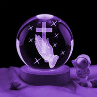 Thumbnail for Unique 3D Crystal Ball Cross Ln Hand With Multicolor LED Night Light - Perfect Gift For Women and Men of Faith