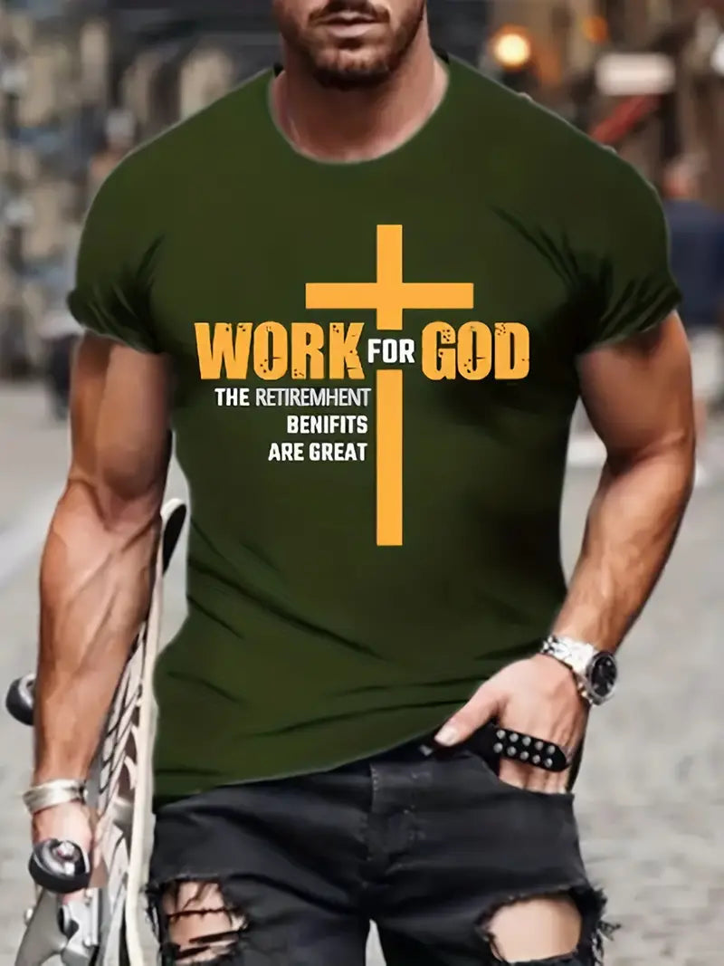 Look Good and Do Good: Men's Summer Clothing with 'Work For God' Cross T-Shirts