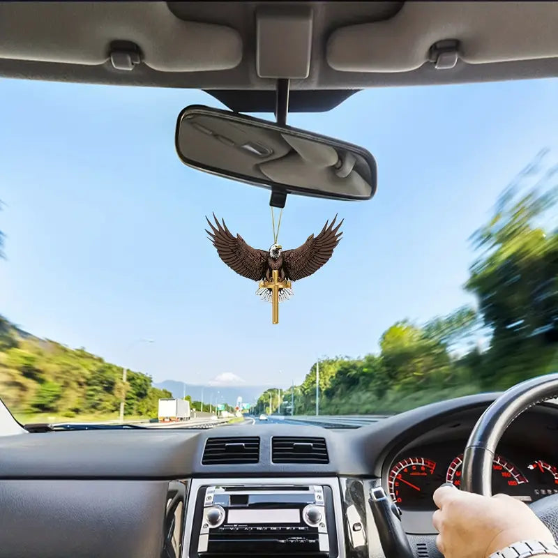 1pc Eagle Jesus Cross Car Pendant - A Beautiful Car Rearview Mirror Ornament for Christmas Decoration and Gift Giving