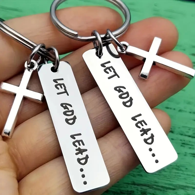 1pc Let God Lead Cross Keychain Christian Keychain Religious Keychain