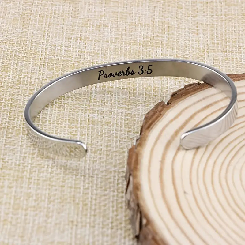Make a Bold Statement with this Engraved Punk-Style Bracelet: 'Trust In The Lord With All Your Heart'!