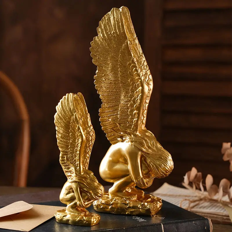 1pc Creative Knee Golden Angel Home Indoor Decoration, Resin Handcraft