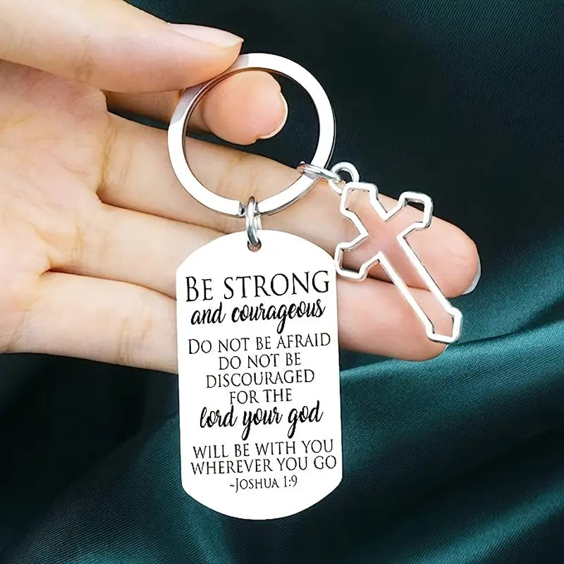 Bible Verse Keychain Be Strong And Courageous Cross Keychain Men Women Religious Gifts For Family Friend Birthday Christmas Thanksgiving Christian Gifts Inspirational Keyring