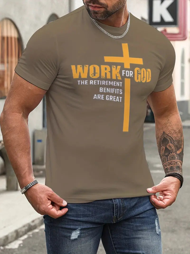 Look Good and Do Good: Men's Summer Clothing with 'Work For God' Cross T-Shirts