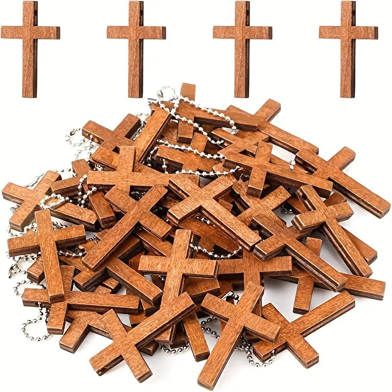 10/30pcs Mini Wooden Crosses Bulk Mini Wood Cross Charm For Craft Cross Charms With Chains Christian Baptism Cross Party Favor For DIY Keychain Necklace Bracelet Jewelry Making