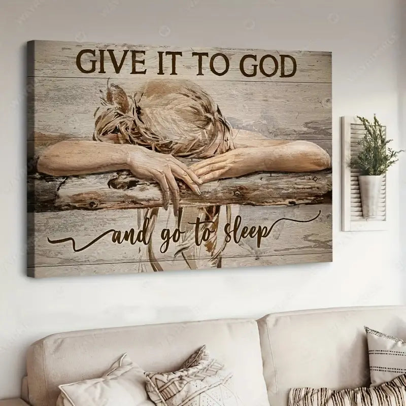 1pc, Sleeping Girl Give It To God And Go To Sleep Jesus Landscape Canvas Prints Christian Wall Art No Frame