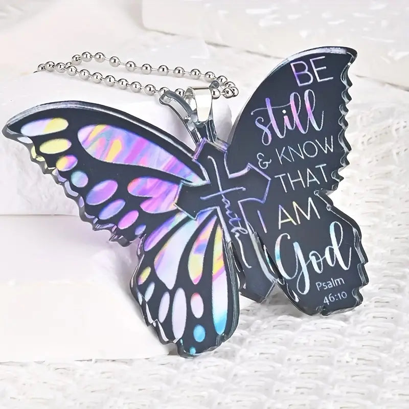 Exquisite Colorful Black Butterfly Jesus Cross Pendant, Bicycle Rearview Mirror Ornament, Key Chain, Holiday Gift