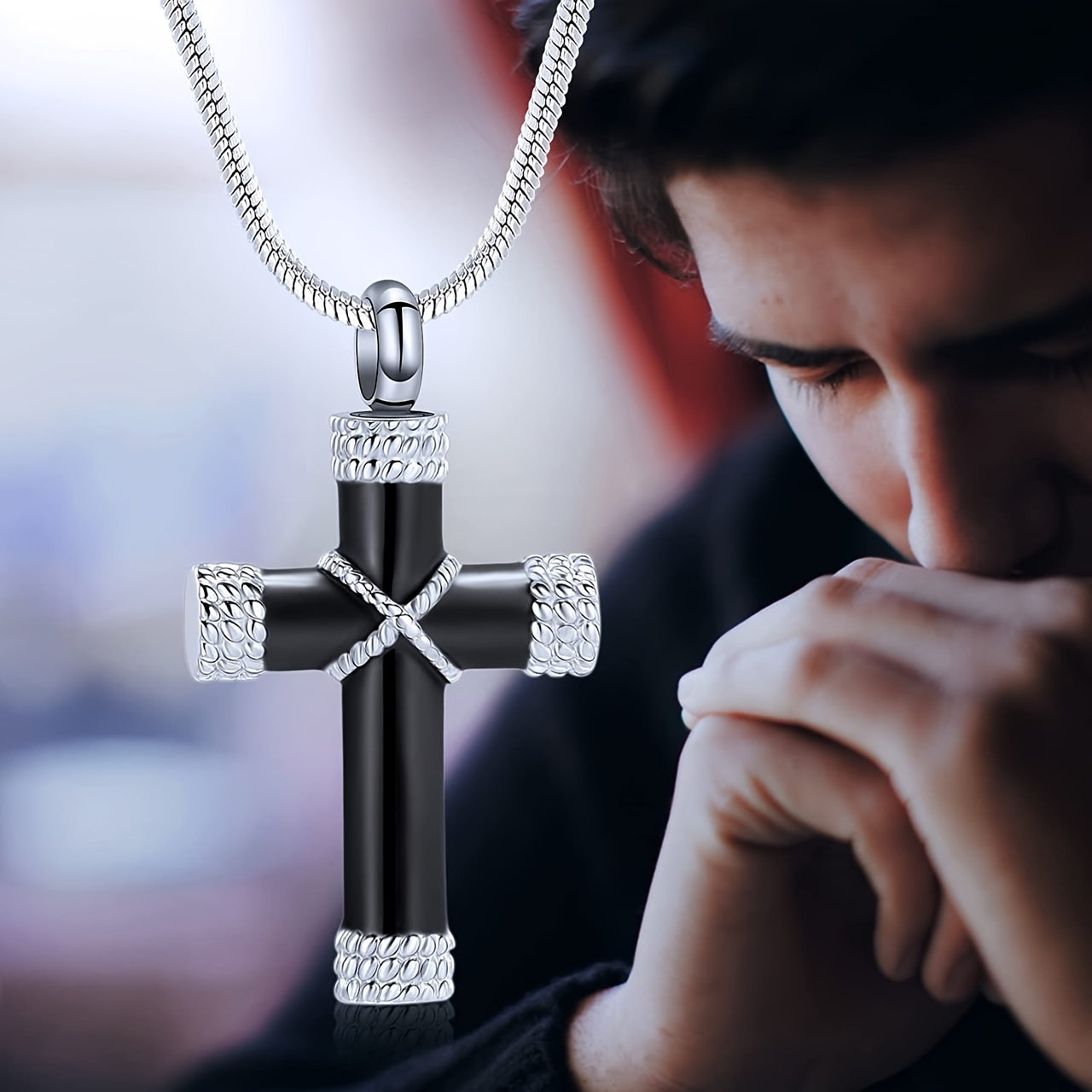 Customizable Rope Wrap Cross Cremation Urn Pendant Necklace: A Unique Keepsake for Men