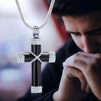 Thumbnail for Customizable Rope Wrap Cross Cremation Urn Pendant Necklace: A Unique Keepsake for Men