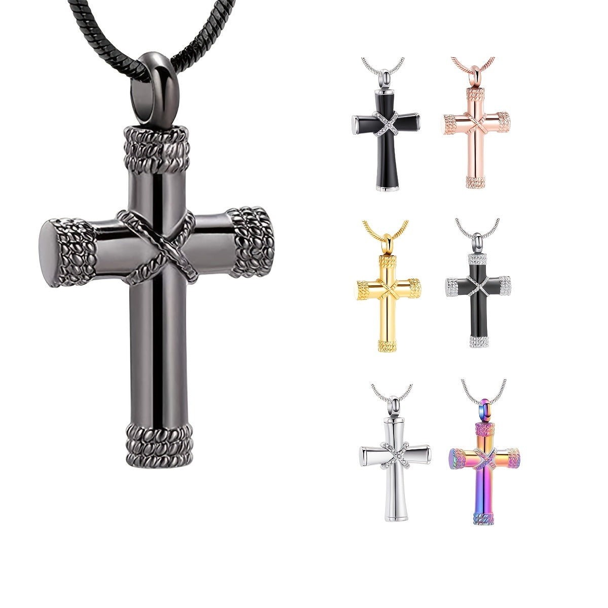 Customizable Rope Wrap Cross Cremation Urn Pendant Necklace: A Unique Keepsake for Men